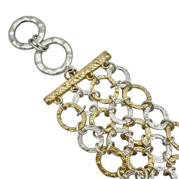 Goldtone and Silvertone Linked Circle Bracelet With Toggle Clasp Vintage - Picture 4 of 7